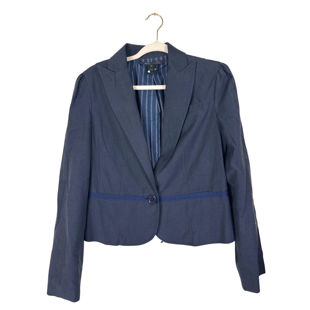 Marc Jacobs Womens 10 Blue Cotton Blend Blazer Tie Back Long Sleeve Lined Luxe